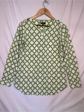 C. Wonder White Blouse with Lime Green Geometric Print